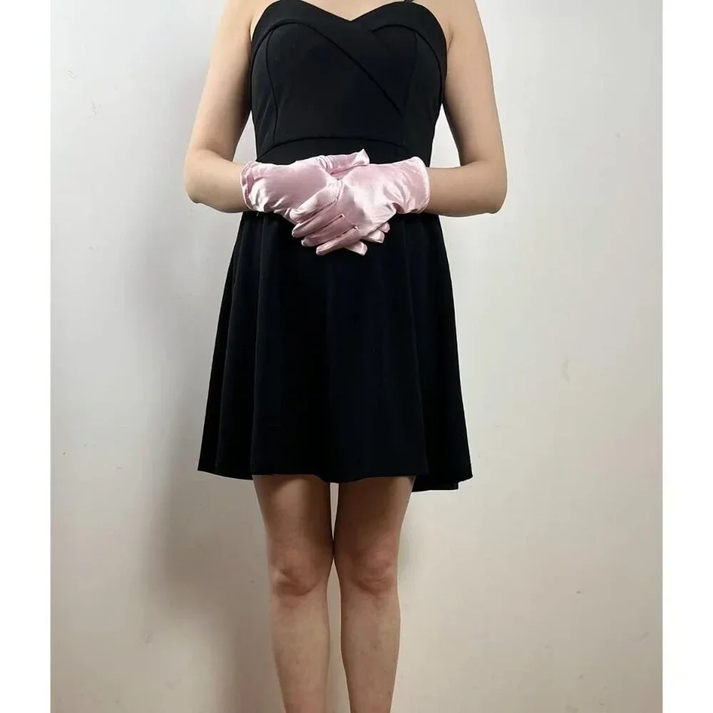Women's Evening Light Pink Short Satin Lace Gloves Gothic Choker Necklace design